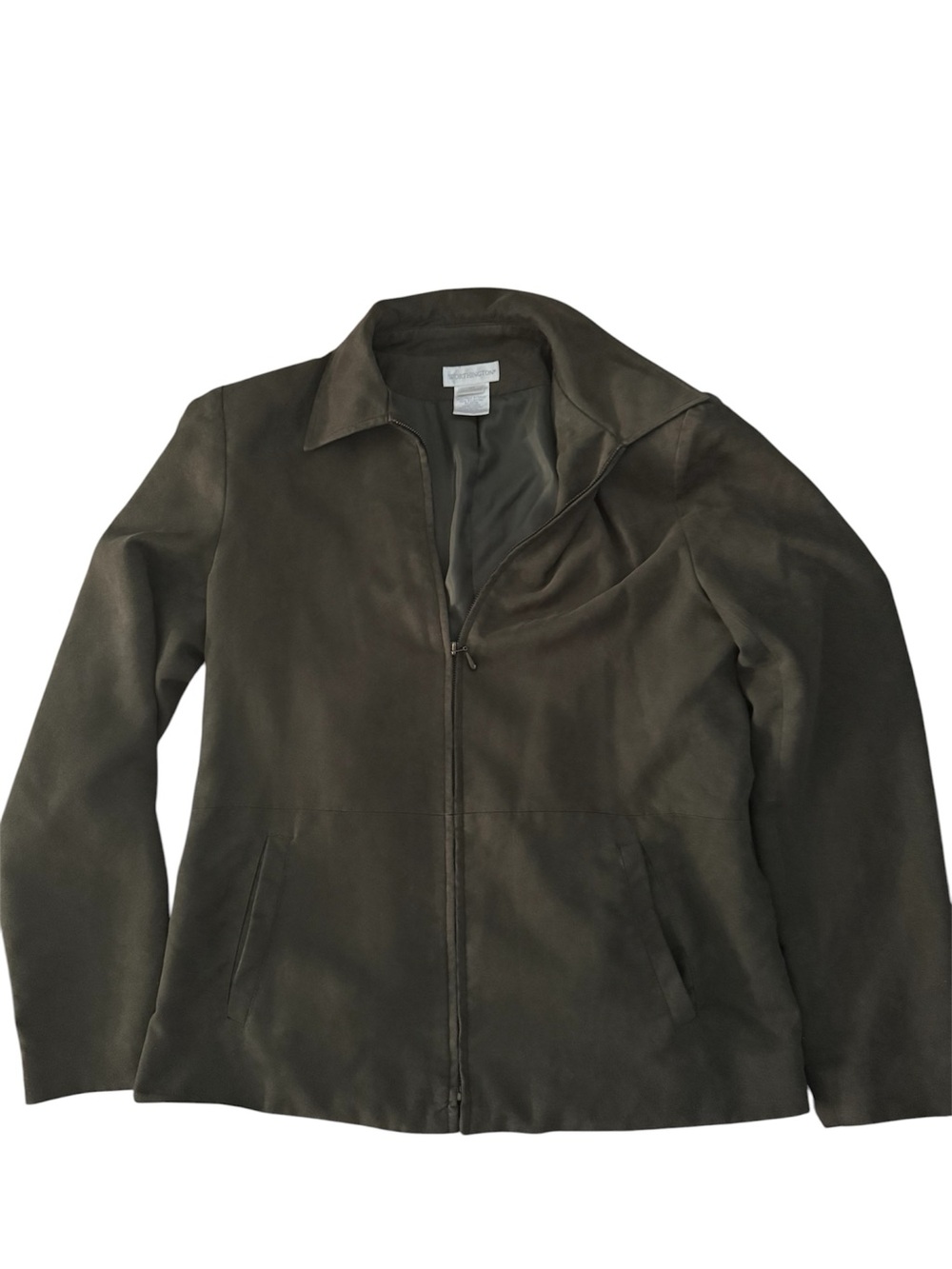 Worthington Olive-Tone Zip-Front Leather Jacket